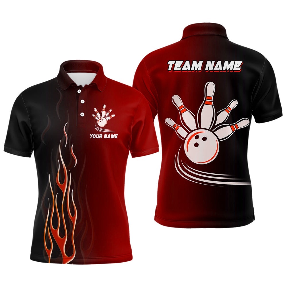 Gradient Black Red Bowling League Polo Shirt Custom Men Bowling Polo Shirt, Gifts For Bowling Team, Personalized Bowling Team Shirt Gradient Black Red Bowling League Polo Shirt Custom Men Bowling Polo Shirt, Gifts For Bowling Team, Personalized Bowling Team Shirt