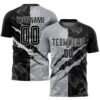 Graffiti Pattern Black Gold Scratch Sublimation Soccer Uniform Jersey, Custom Team Soccer Jersey Shirt