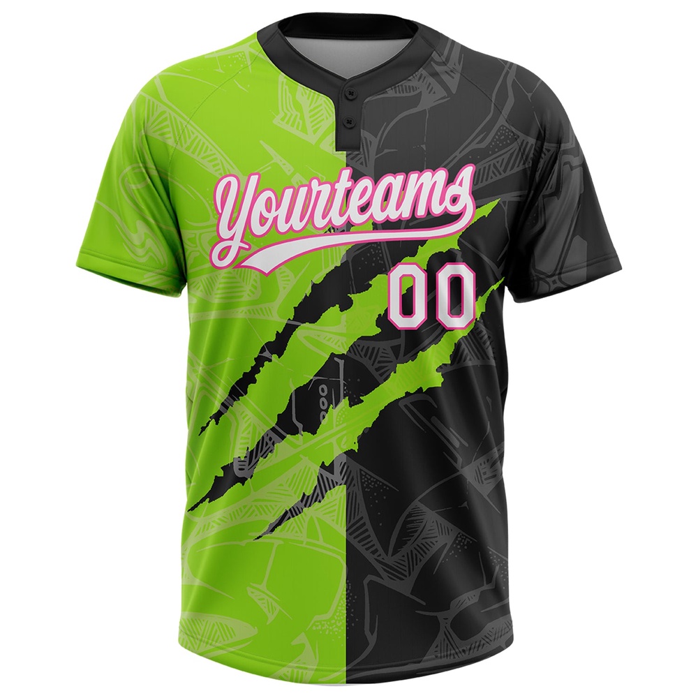 Graffiti Pattern Black Neon Green Pink 3D Two Button Unisex Softball Jersey, Custom Team Softball Jersey