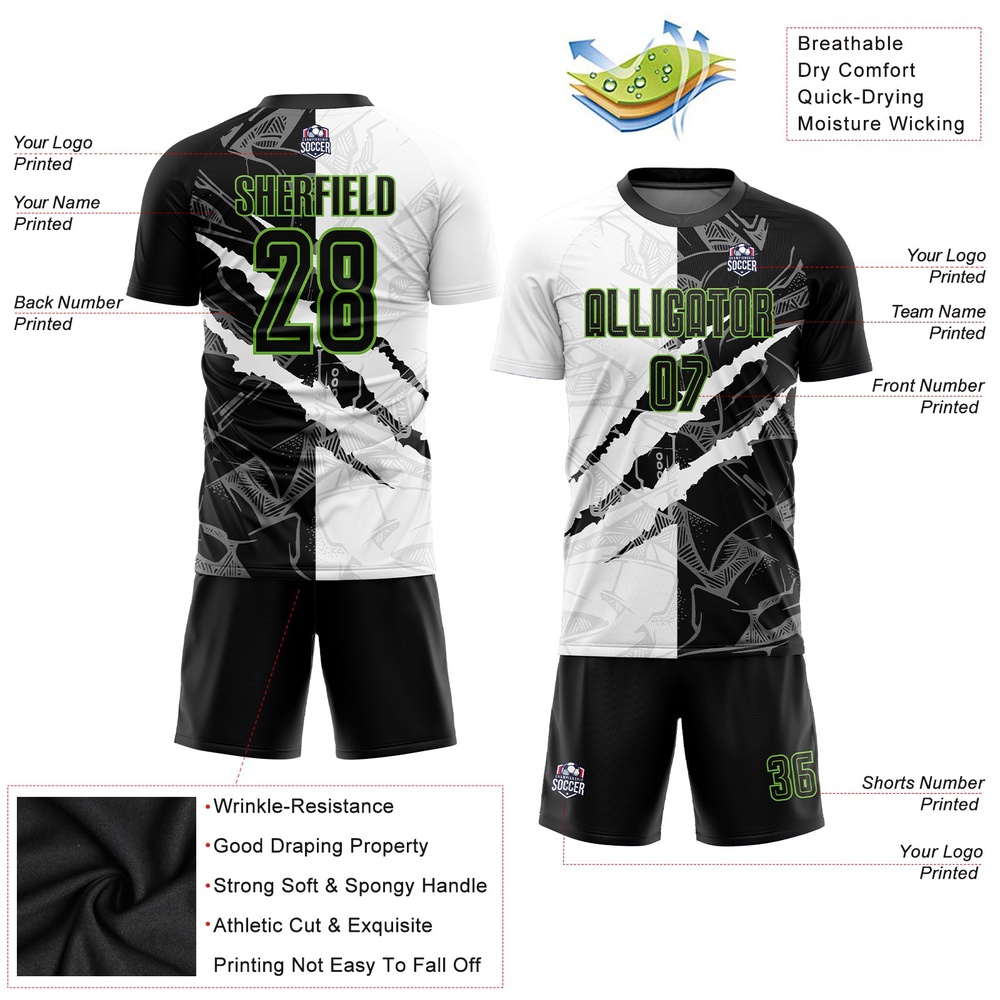 Graffiti Pattern Black Neon Green Scratch Sublimation Soccer Uniform Jersey, Custom Team Soccer Jersey Shirt Graffiti Pattern Black Neon Green Scratch Sublimation Soccer Uniform Jersey, Custom Team Soccer Jersey Shirt
