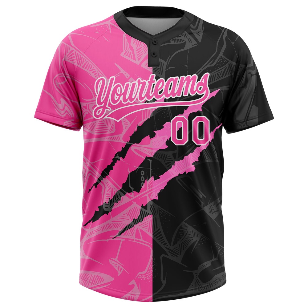 Graffiti Pattern Pink Black 3D Two Button Unisex Softball Jersey, Custom Team Softball Jersey