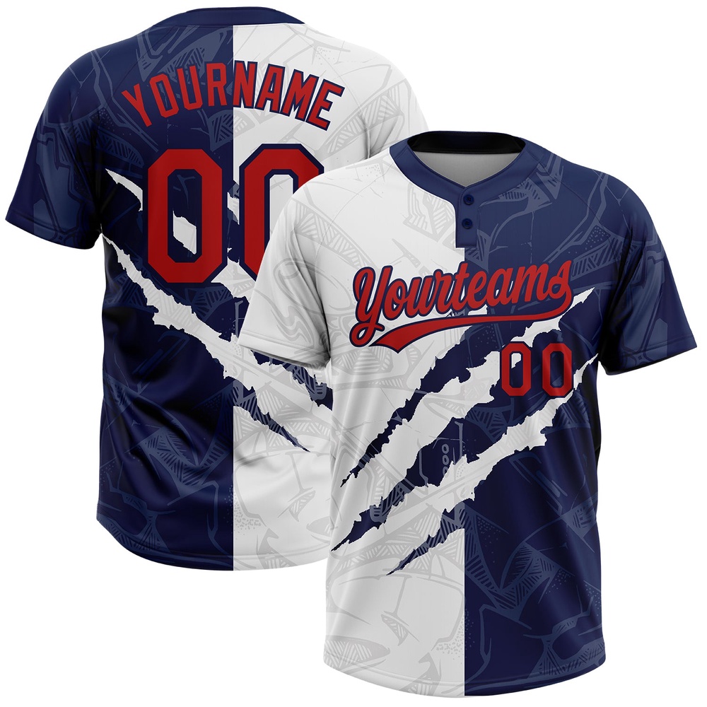Graffiti Pattern Red Navy 3D Two Button Unisex Softball Jersey, Custom Team Softball Jersey