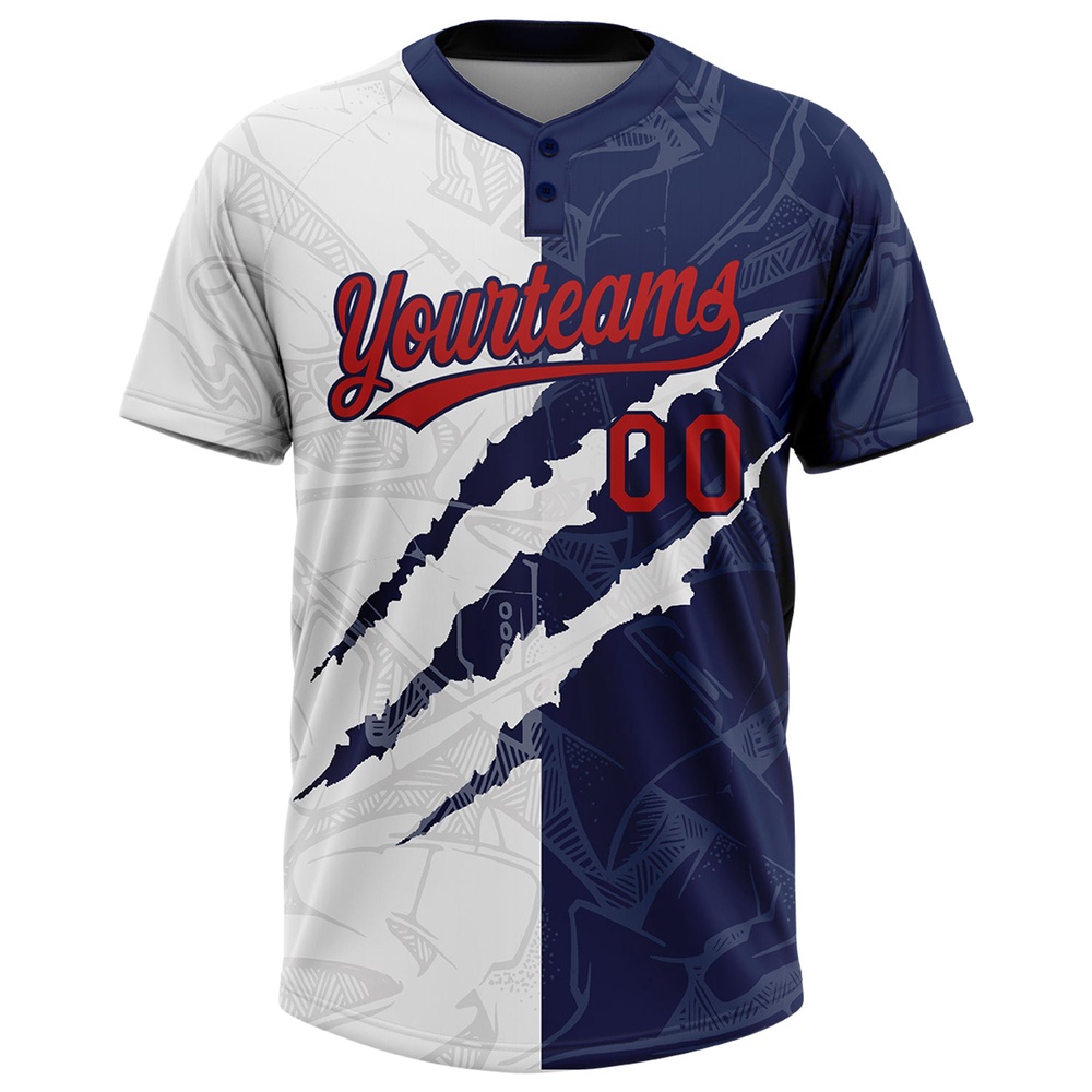 Graffiti Pattern Red Navy 3D Two Button Unisex Softball Jersey, Custom Team Softball Jersey