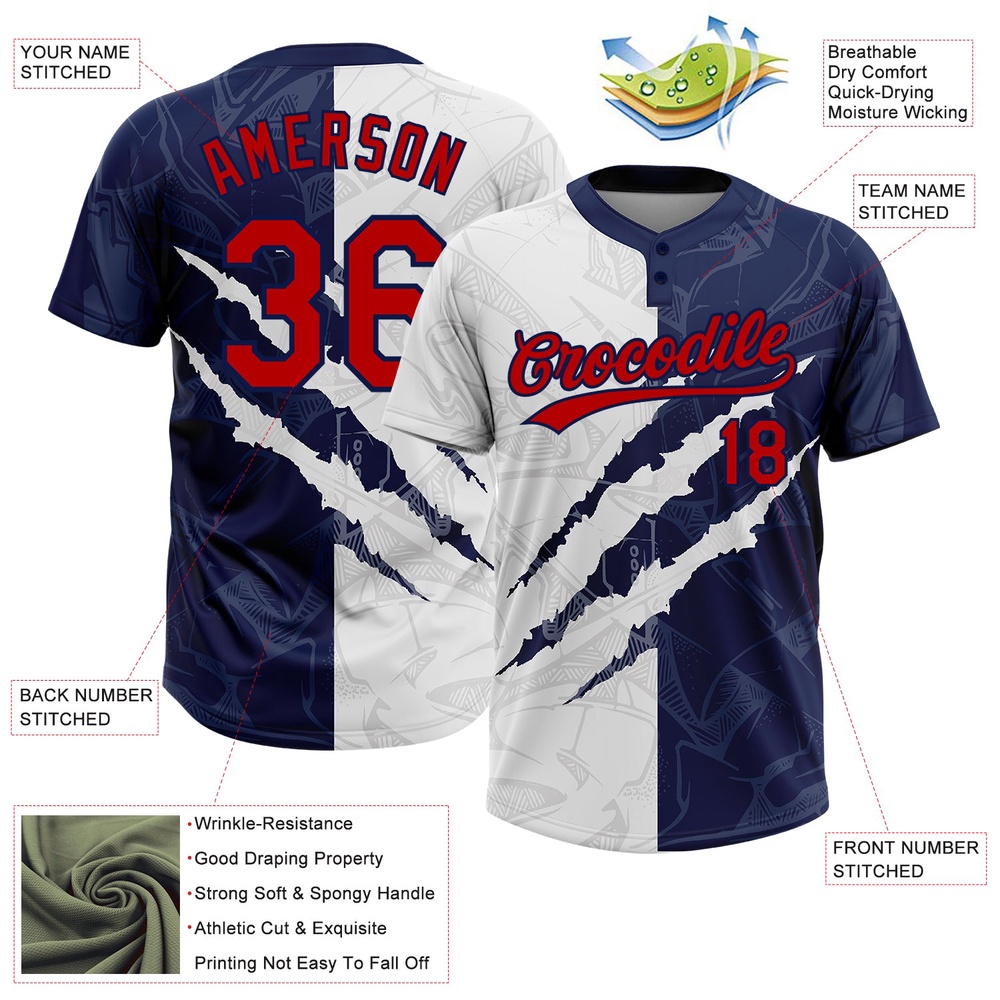 Graffiti Pattern Red Navy 3D Two Button Unisex Softball Jersey, Custom Team Softball Jersey