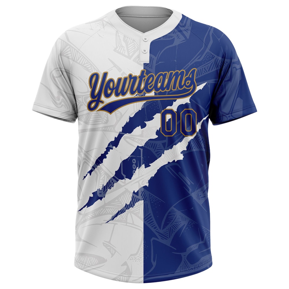 Graffiti Pattern Royal Old Gold 3D Two Button Unisex Softball Jersey, Custom Team Softball Jersey