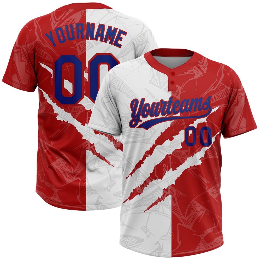 Graffiti Pattern Royal Red 3D Two Button Unisex Softball Jersey, Custom Team Softball Jersey