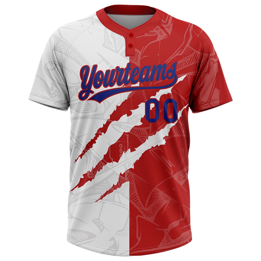 Graffiti Pattern Royal Red 3D Two Button Unisex Softball Jersey, Custom Team Softball Jersey