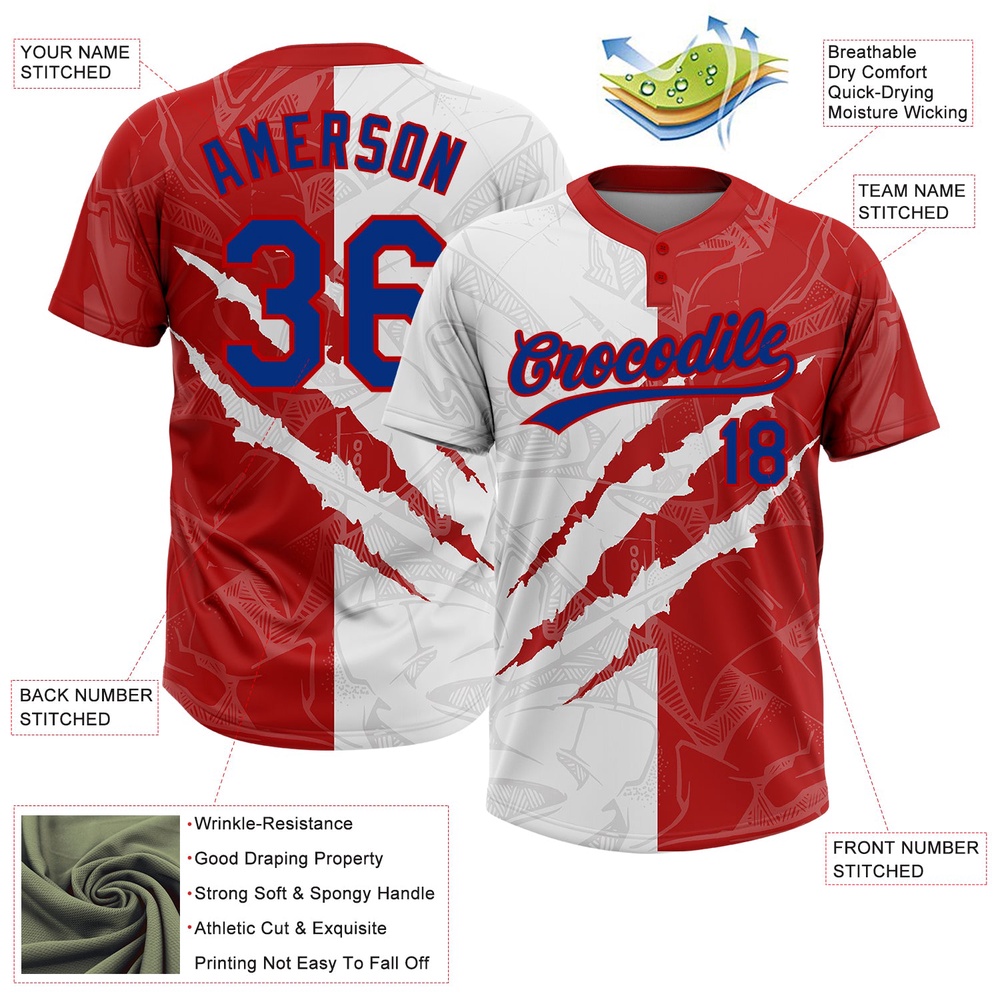 Graffiti Pattern Royal Red 3D Two Button Unisex Softball Jersey, Custom Team Softball Jersey