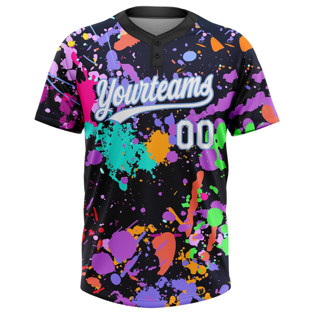 Graffiti Pattern White Light Blue 3D Two Button Unisex Softball Jersey, Custom Team Softball Jersey