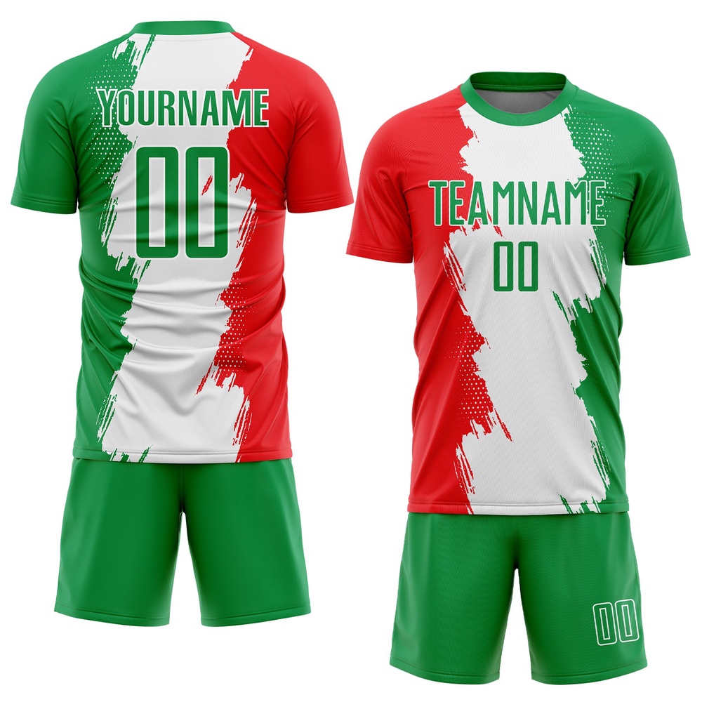 Grass Green Red White Sublimation Mexico Soccer Uniform Jersey, Custom Team Soccer Jersey Shirt