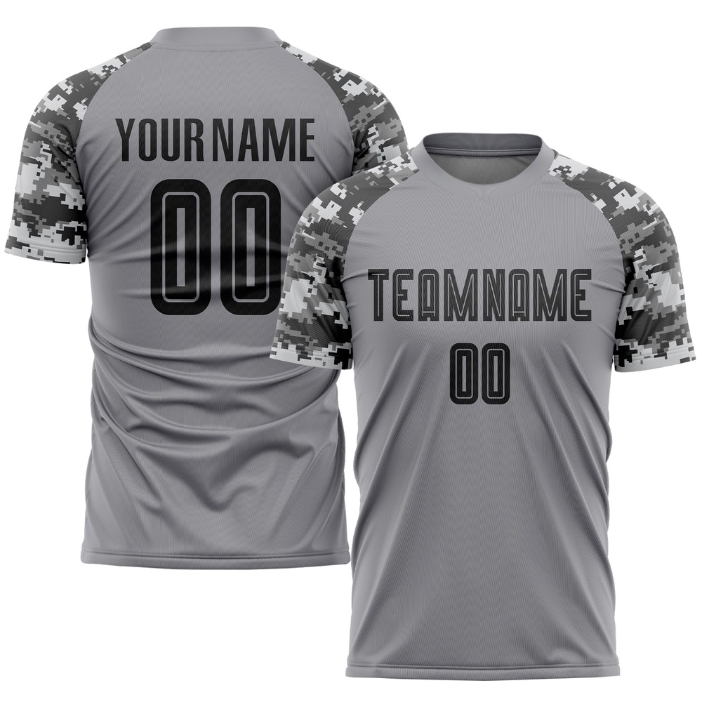 Gray Black Camo Sublimation Soccer Uniform Jersey, Custom Team Soccer Jersey Shirt