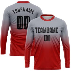 Gray Black Red Sublimation Long Sleeve Fade&hellip;