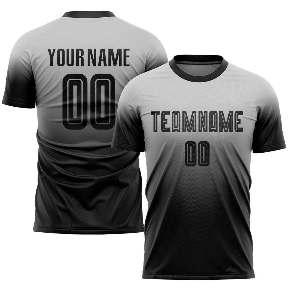 Gray Black Sublimation Fade Fashion Soccer Uniform Jersey, Custom Team Soccer Jersey Shirt