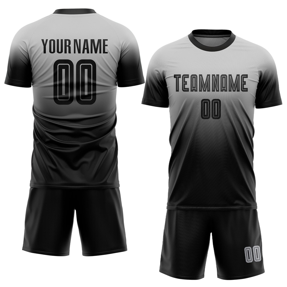 Gray Black Sublimation Fade Fashion Soccer Uniform Jersey, Custom Team Soccer Jersey Shirt