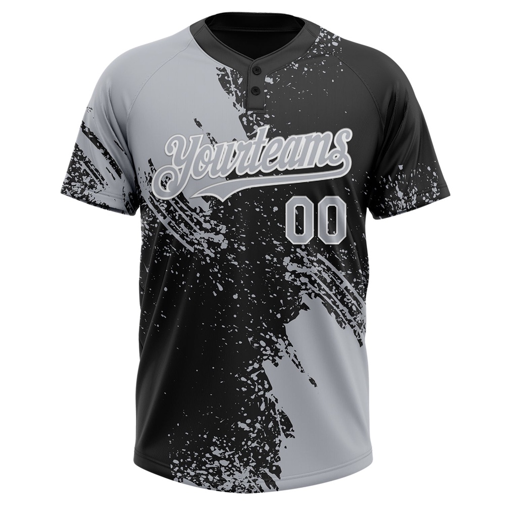 Gray Black White 3D Pattern Abstract Brush Stroke Two Button Unisex Softball Jersey, Custom Team Softball Jersey