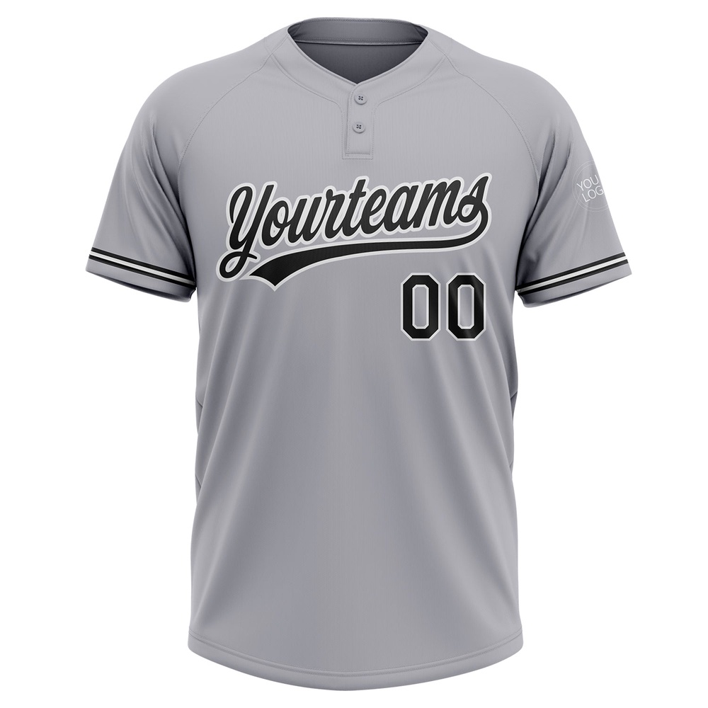 Gray Black White Two Button Unisex Softball Jersey, Custom Team Softball Jersey