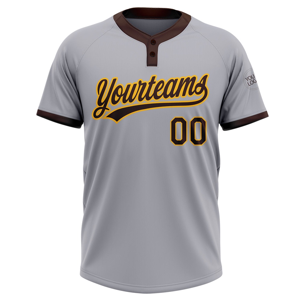 Gray Brown Gold Two Button Unisex Softball Jersey, Custom Team Softball Jersey