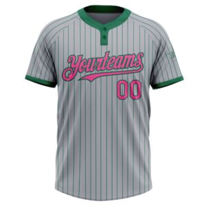 Gray Kelly Green Pinstripe Pink Two Button Unisex Softball Jersey Custom Team Softball Jersey 2 y70am0.jpg