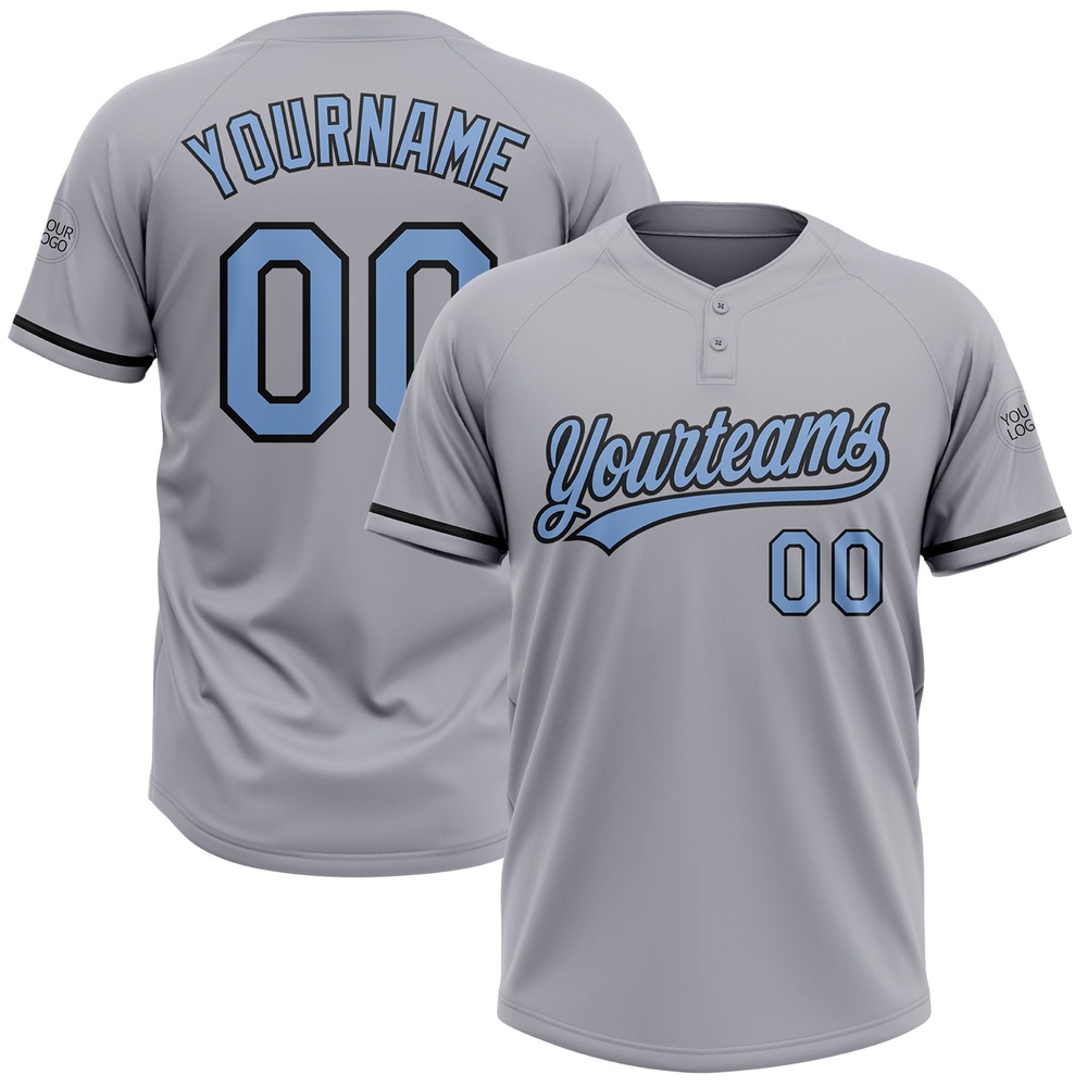 Gray Light Blue Black Two Button Unisex Softball Jersey, Custom Team Softball Jersey