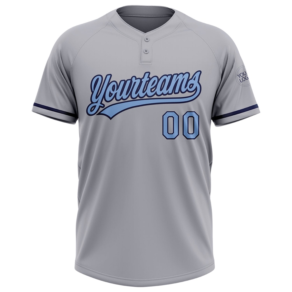 Gray Light Blue Navy Two Button Unisex Softball Jersey, Custom Team Softball Jersey