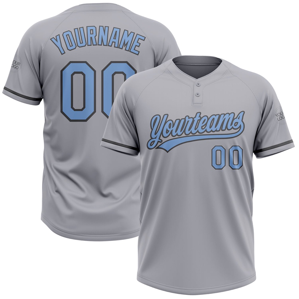 Gray Light Blue Steel Gray Two Button Unisex Softball Jersey, Custom Team Softball Jersey