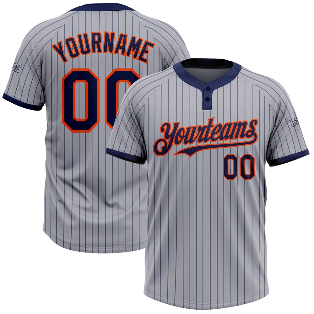 Gray Navy Pinstripe Orange Two Button Unisex Softball Jersey, Custom Team Softball Jersey