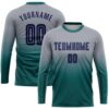 Gray Navy Sublimation Long Sleeve Fade Fashion Soccer Uniform Jersey, Custom Team Soccer Jersey Shirt