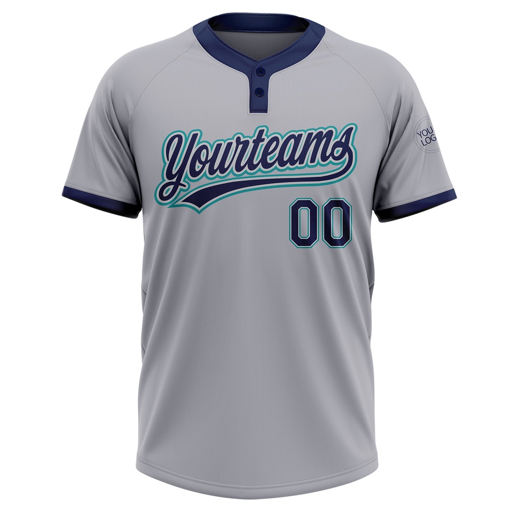 Gray Navy Teal Two Button Unisex Softball Jersey, Custom Team Softball Jersey