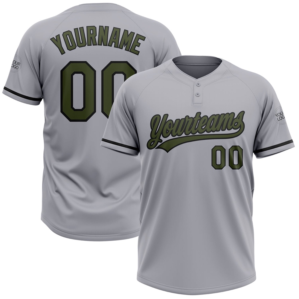 Gray Olive Black Two Button Unisex Softball Jersey, Custom Team Softball Jersey