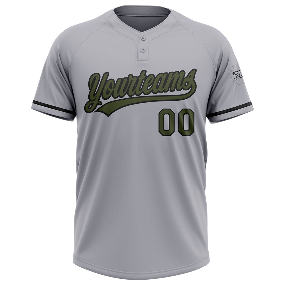 Gray Olive Black Two Button Unisex Softball Jersey, Custom Team Softball Jersey