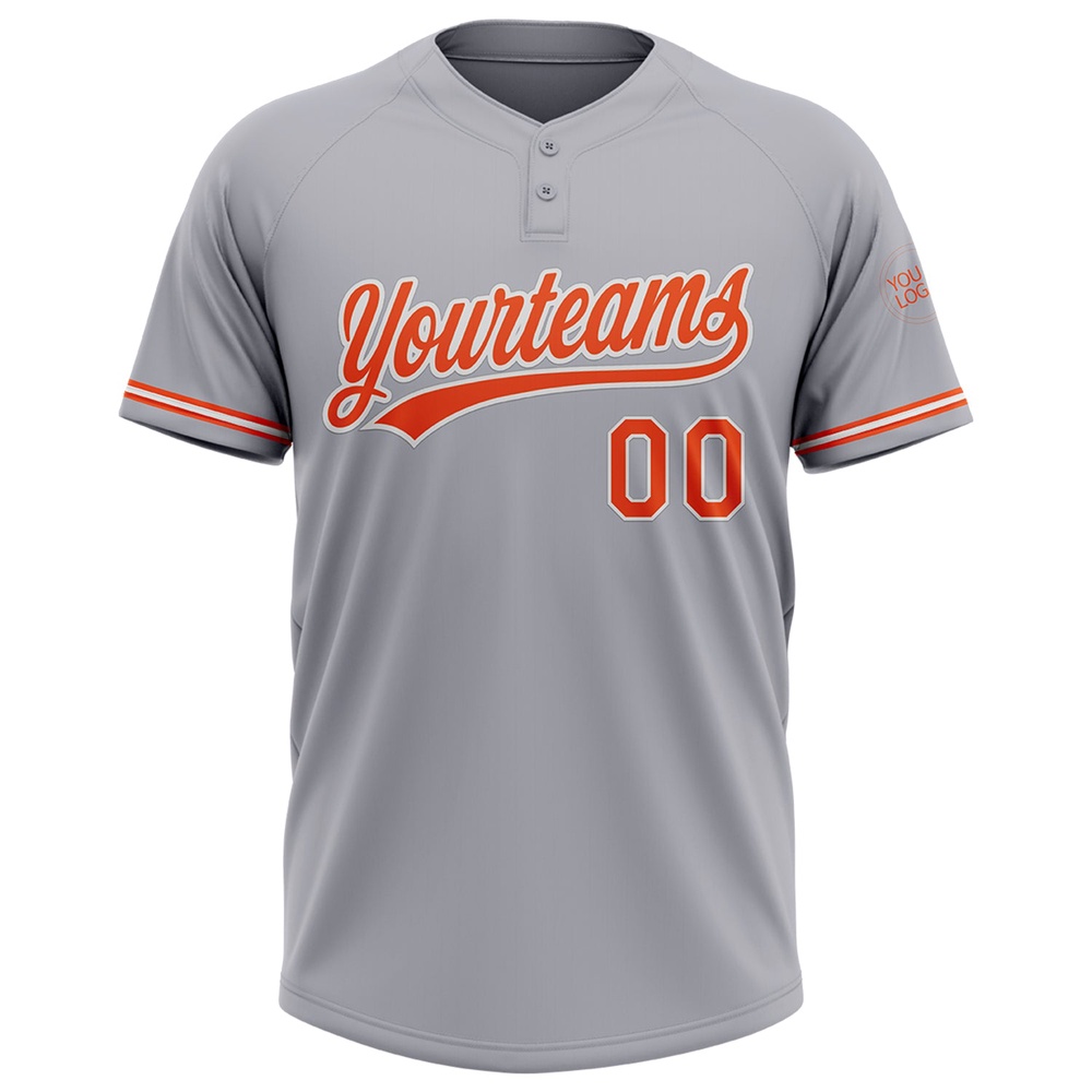 Gray Orange White Two Button Unisex Softball Jersey, Custom Team Softball Jersey