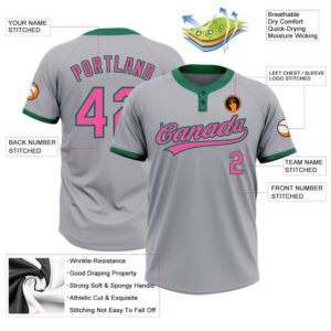Gray Pink Kelly Green Two Button Unisex Softball Jersey Custom Team Softball Jersey 3 irnhnp.jpg