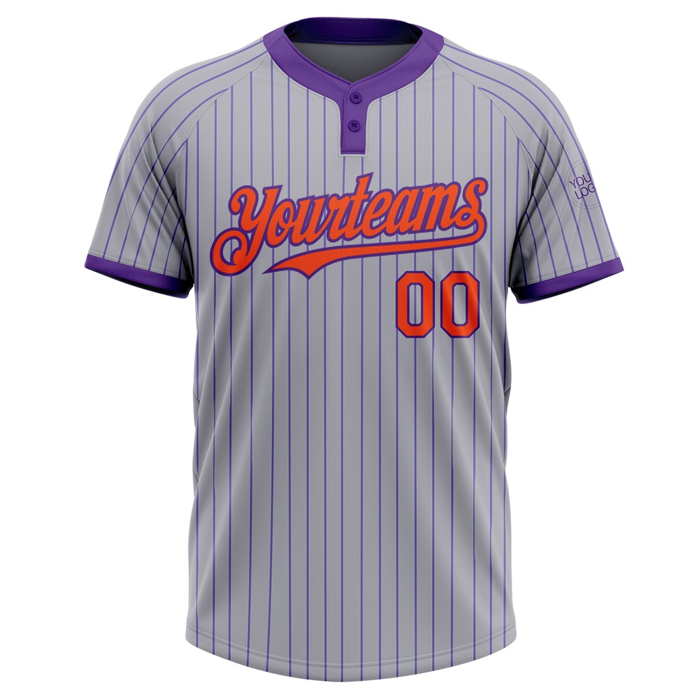 Gray Purple Pinstripe Orange Two Button Unisex Softball Jersey, Custom Team Softball Jersey