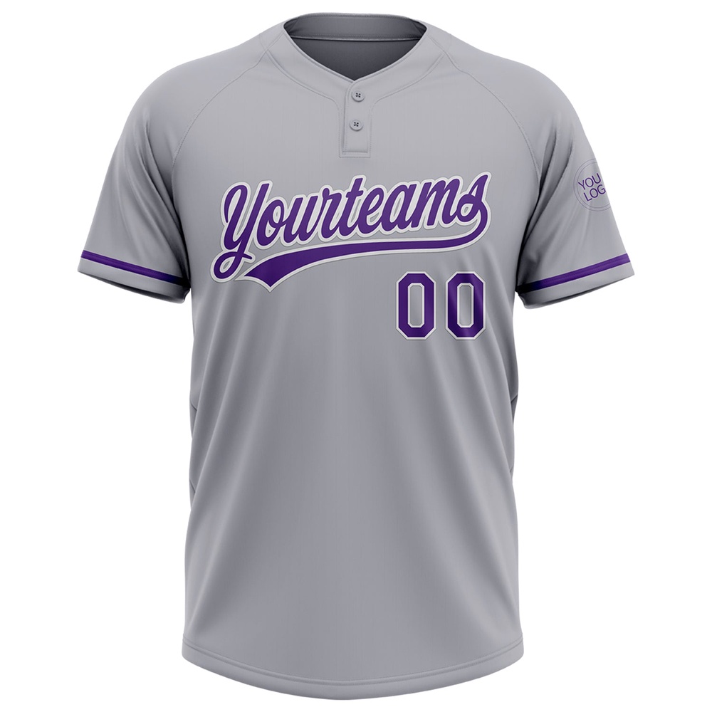 Gray Purple White Two Button Unisex Softball Jersey, Custom Team Softball Jersey