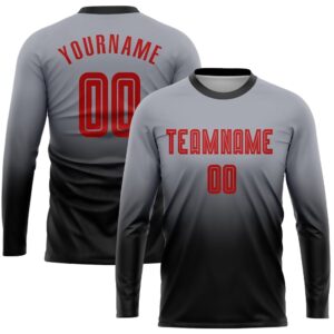 Gray Red Black Sublimation Long Sleeve Fade&hellip;