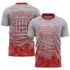 Gray Red Sublimation Fade Fashion Soccer Uniform Jersey, Custom Team Soccer Jersey Shirt Gray Red Sublimation Fade Fashion Soccer Uniform Jersey, Custom Team Soccer Jersey Shirt