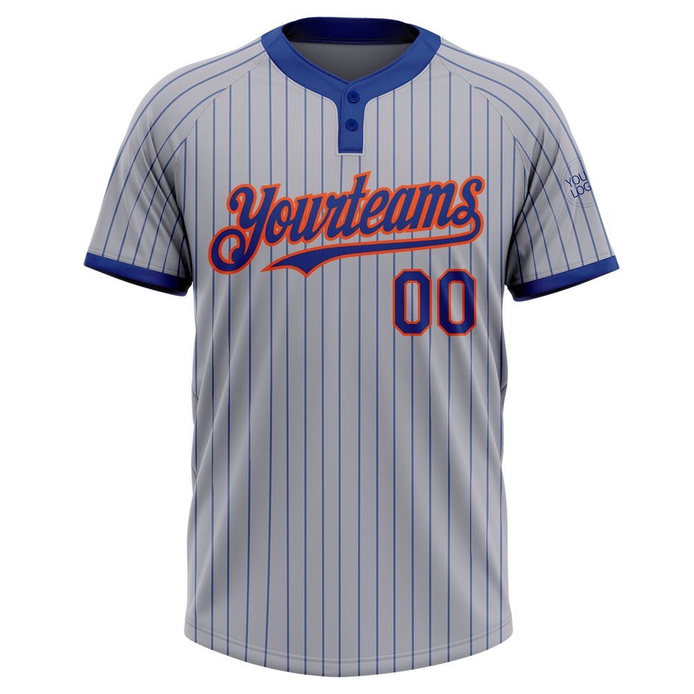 Gray Royal Pinstripe Orange Two Button Unisex Softball Jersey, Custom Team Softball Jersey