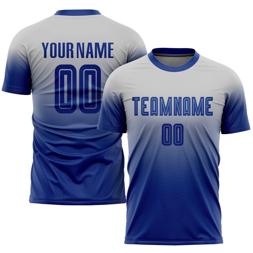 Gray Royal Sublimation Fade Fashion Soccer Uniform Jersey, Custom Team Soccer Jersey Shirt