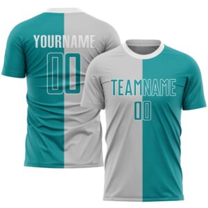 Gray Teal White Sublimation Split Fashion Soccer&hellip;