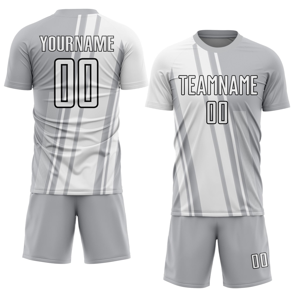Gray White Black Lines Sublimation Soccer Uniform Jersey, Custom Team Soccer Jersey Shirt