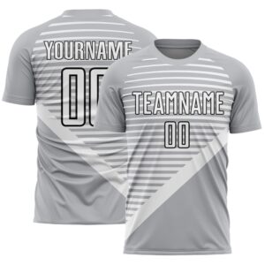 Gray White Black Stripes Sublimation Soccer Uniform&hellip;
