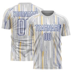 Gray White Royal Pinstripe Sublimation Soccer Uniform&hellip;