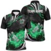 Green And Black Custom Flame Bowling Shirts For Men, Bowling Team Shirts Bowling Uniform, Personalized Bowling Team Shirt