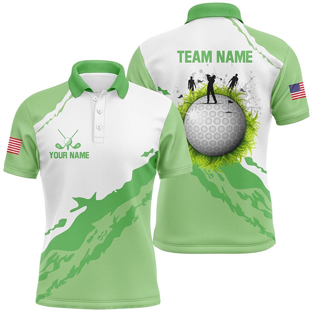 Green And White Men’s Golf Polo Shirts Custom Team Golf Jerseys, Golf Attire For Men, Golf Polo Shirt, Golf Shirts