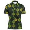 Green Argyle Grunge Pattern Men Golf Polo Shirts Custom Men Golf Tops, Golf Polo Shirt, Golf Shirts
