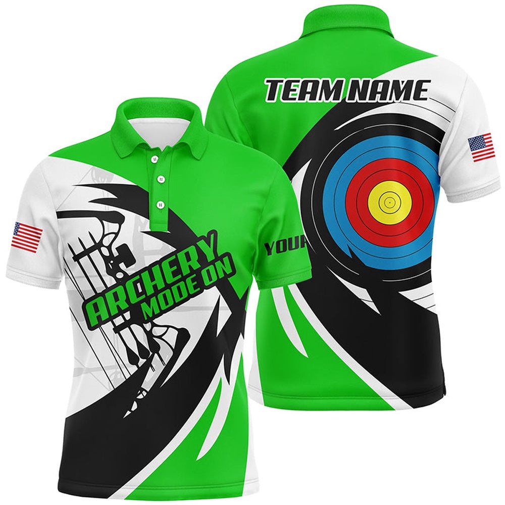 Green Archery Polo Men Polo Shirts Custom Archery Bow Shirts, Custom Archery Team Polo Shirt