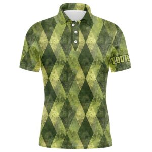 Green Argyle Grunge Pattern Men Golf Polo&hellip;