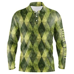 Green Argyle Grunge Pattern Men Golf Polo Shirts Custom Men Golf Tops Golf Polo Shirt Golf Shirts 2 stbw8m.jpg