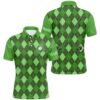 Green Argyle Grunge Pattern Men Golf Polo Shirts Custom Men Golf Tops, Golf Polo Shirt, Golf Shirts