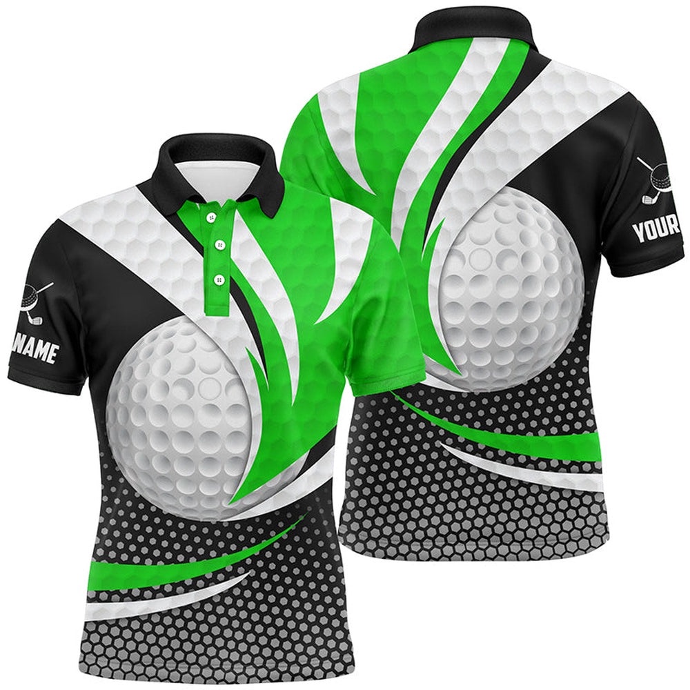 Green Black Men’s Golf Polo Shirts Custom Golf Balls Golf Outfit For Men, Top Golf Gifts, Golf Polo Shirt, Golf Shirts